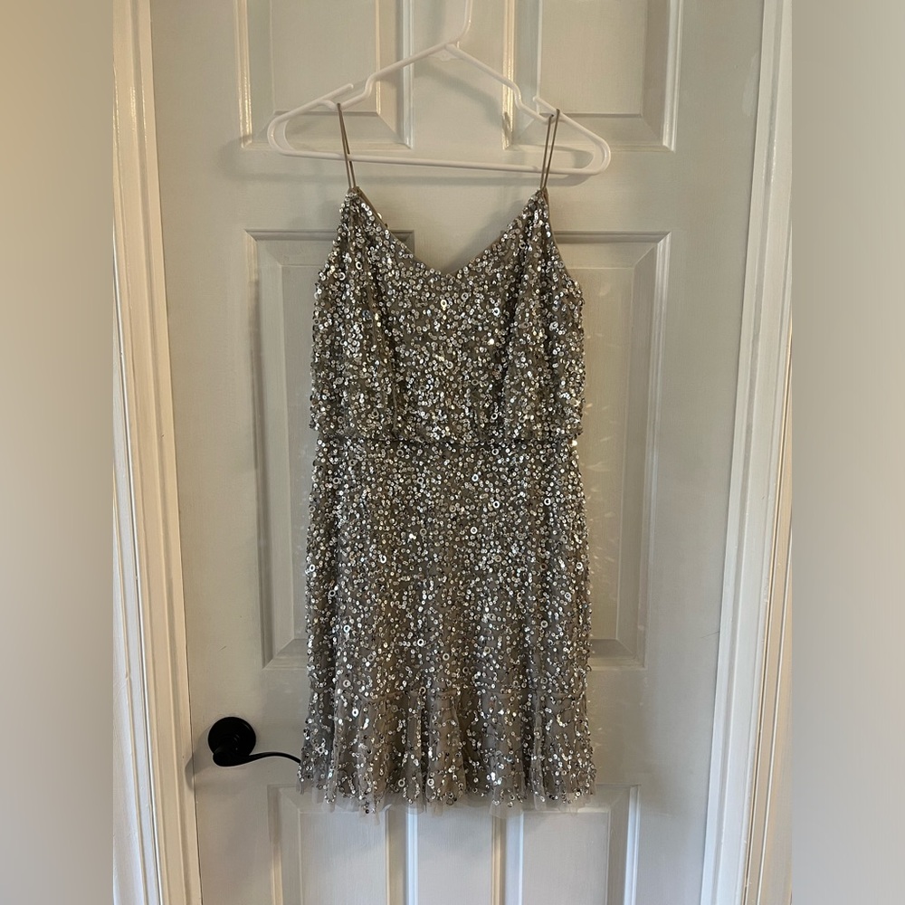 Adrianna Papell Silver Sequin Mini Dress